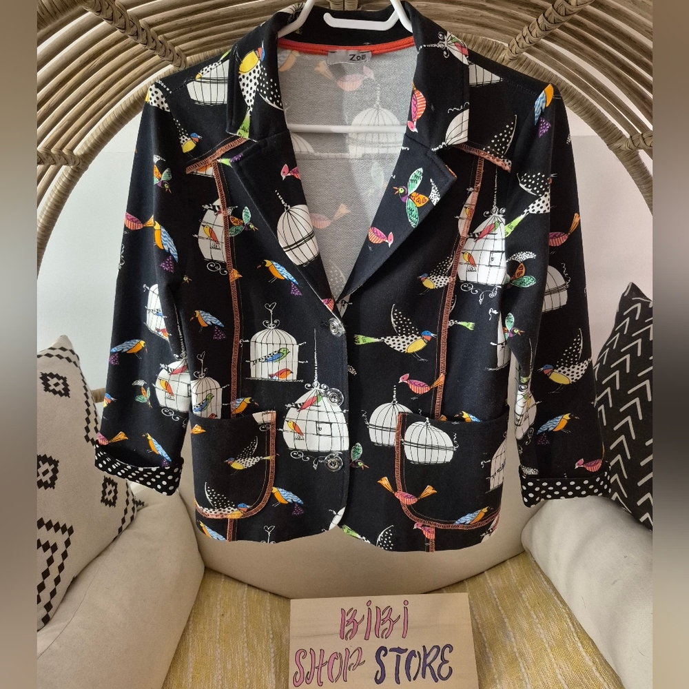 Zoē Black Bird Print Women's Blazer